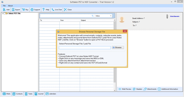 PST to NSF Converter Software - Home Screen