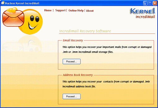 EmailSoftwares IncrediMail Recovery - Home Screens