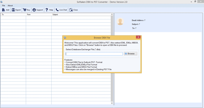 EmailSoftwares DBX to PST Converter - Home Screens