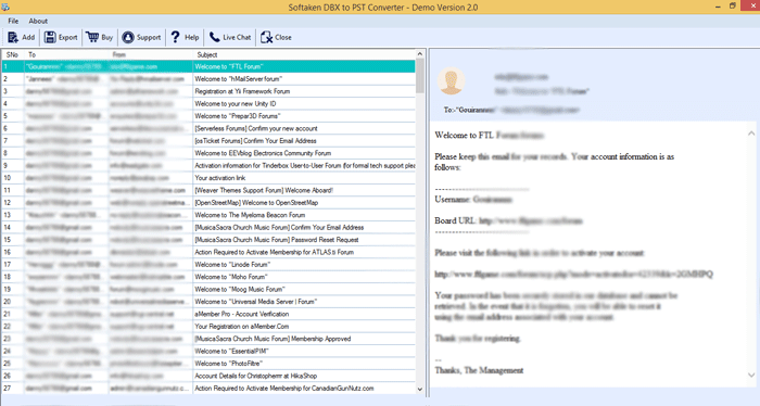 Select Outlook Express .dbx file for Conversion
