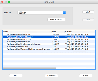 Select OLM file for Repairing