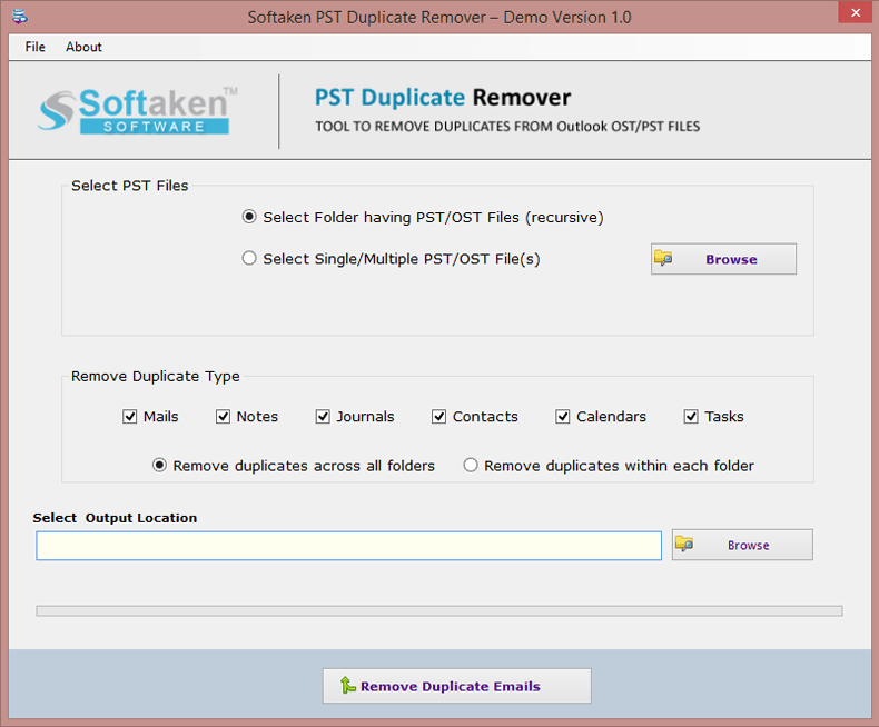 Outlook Duplicate Remover Software - Home screens